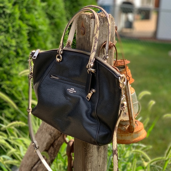 Coach black pebble leather & snakeskin Prairie satchel w/crossbody strap - Picture 3 of 16
